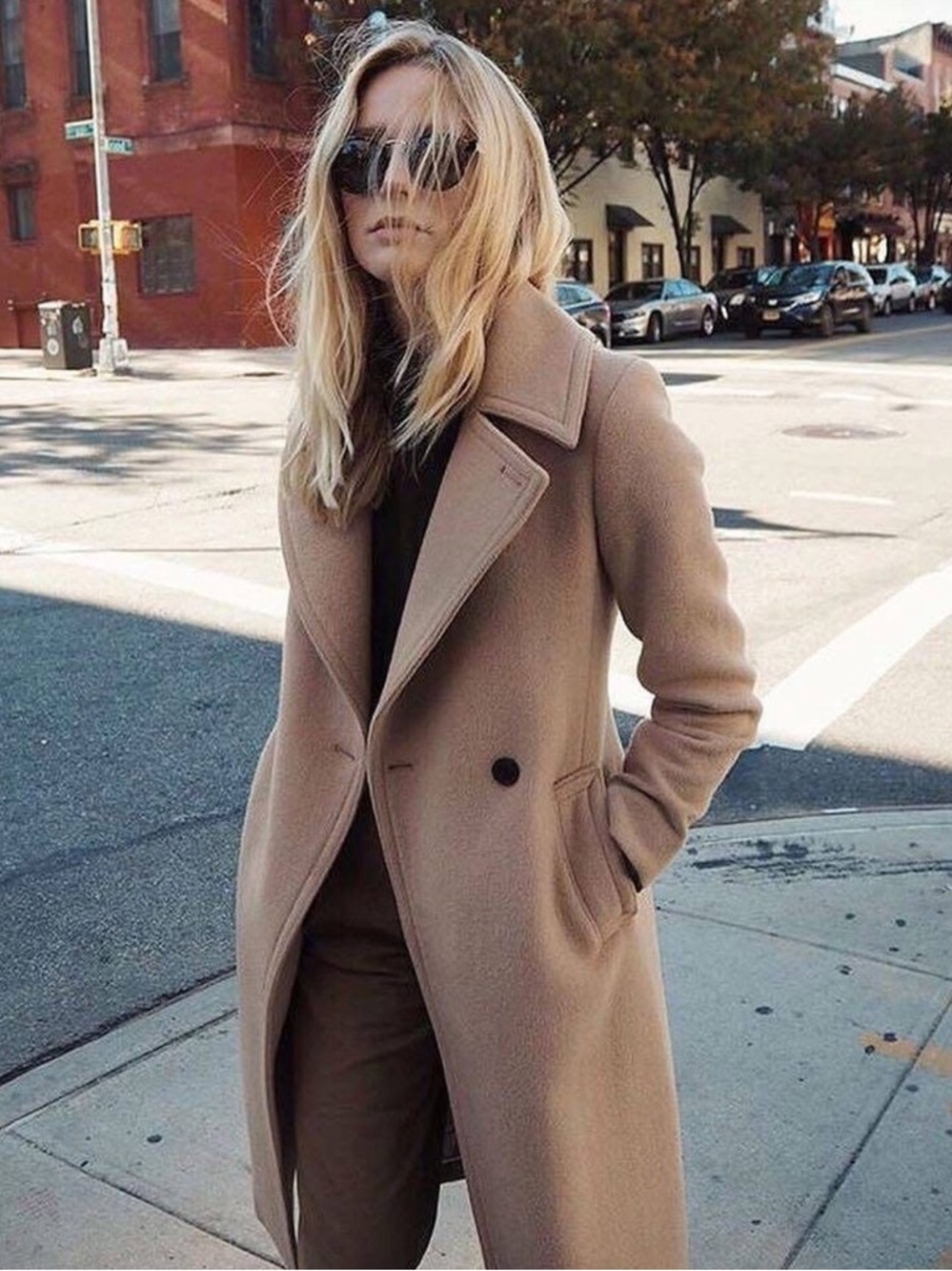 Club Monaco Camel Double-Breasted Wool Trench Coat